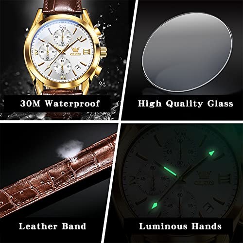 Leather Chronograph Watch Men – Leather 2872 White Dial/Brown Leather Strap