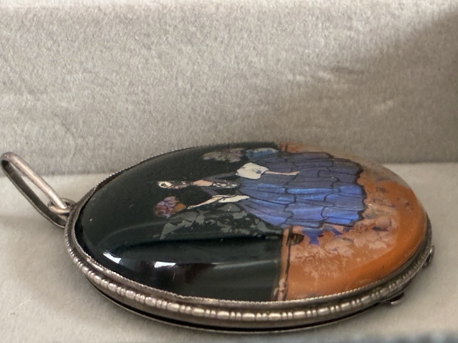 RARE Sterling Very Large & Early TLM Butterfly Wing Pendant Compact Crinoline