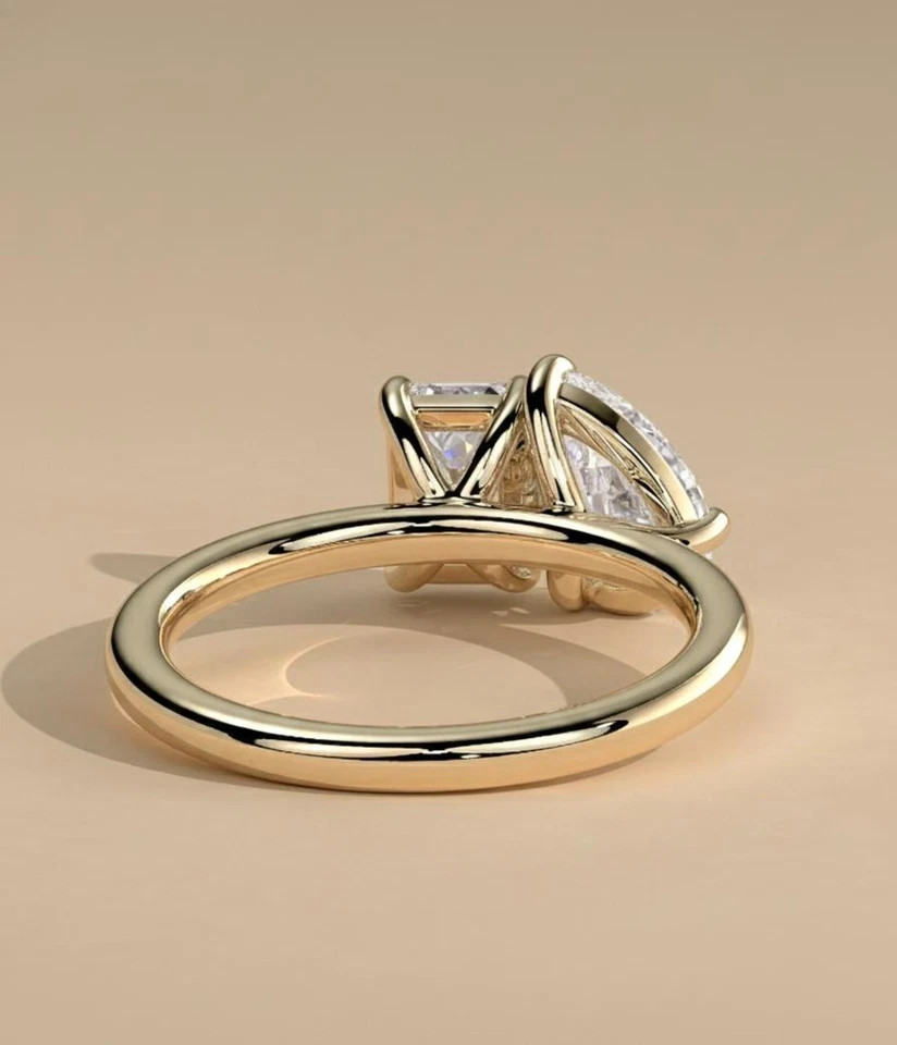 14k Yellow Gold Pear & Emerald Cut Diamond Ring 4 Ct Lab Grown IGI VVS E F