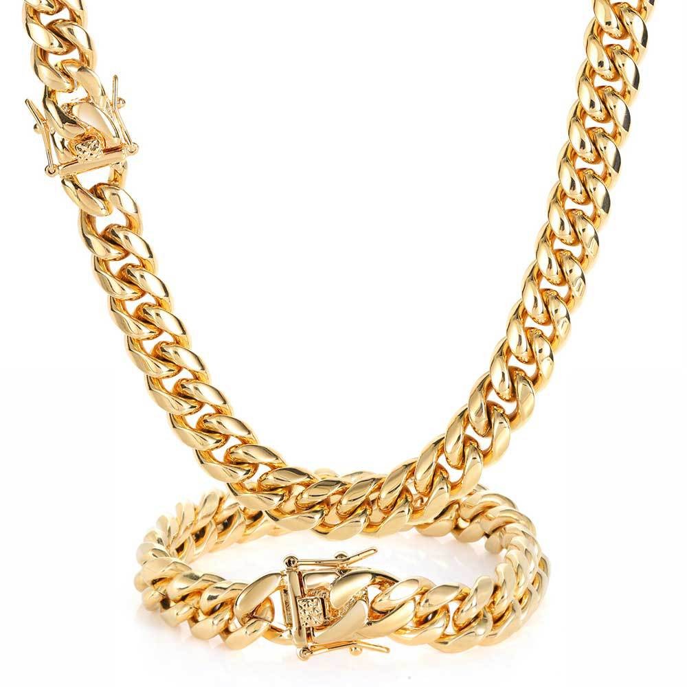 6-14mm Heavy Hip Hop Miami Cuban Link Bracelet Necklace Solid Stainless Steel