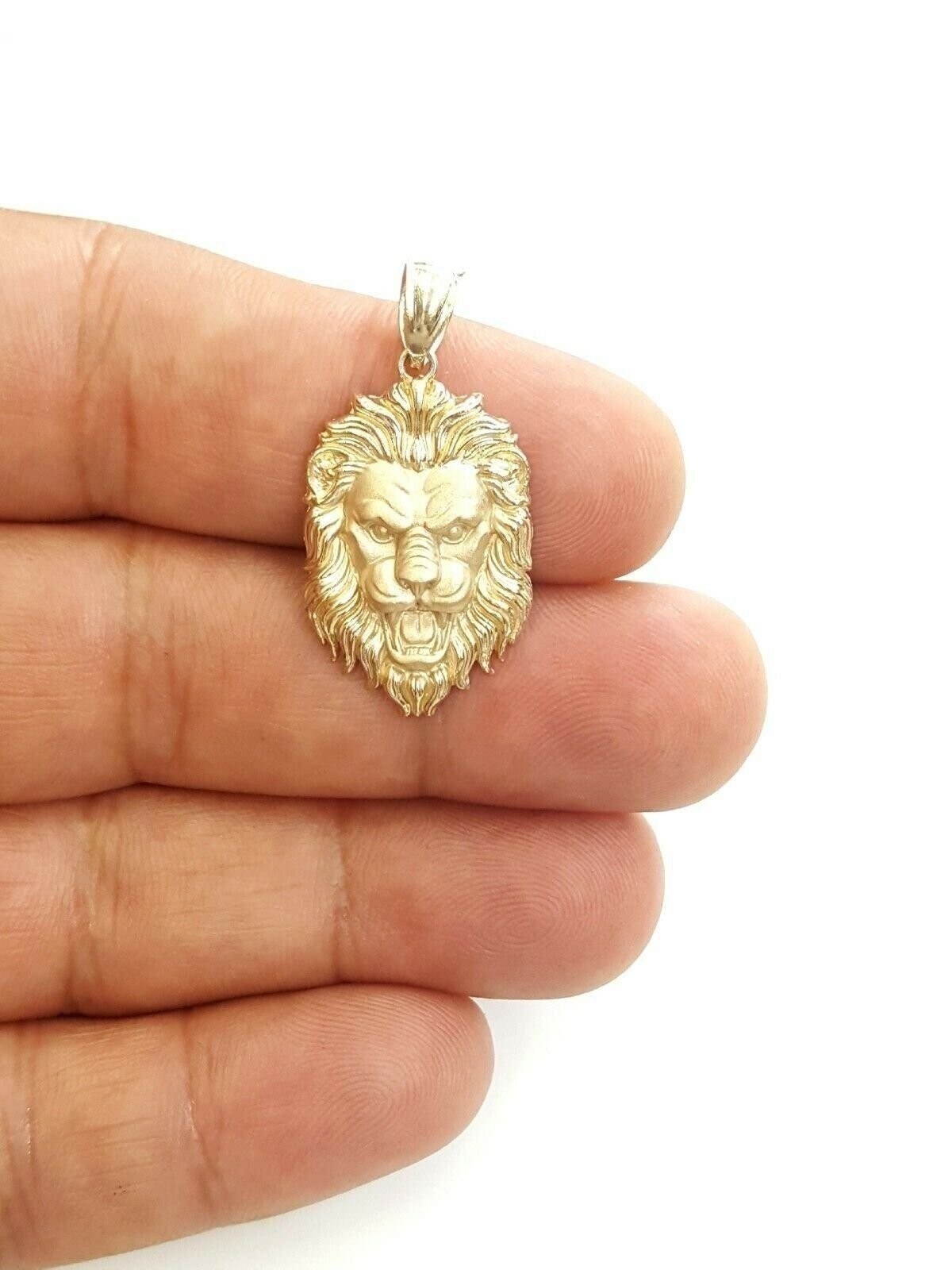 14k yellow solid Gold lion Leo head face Pendant charm fine gift jewelry 2.9g