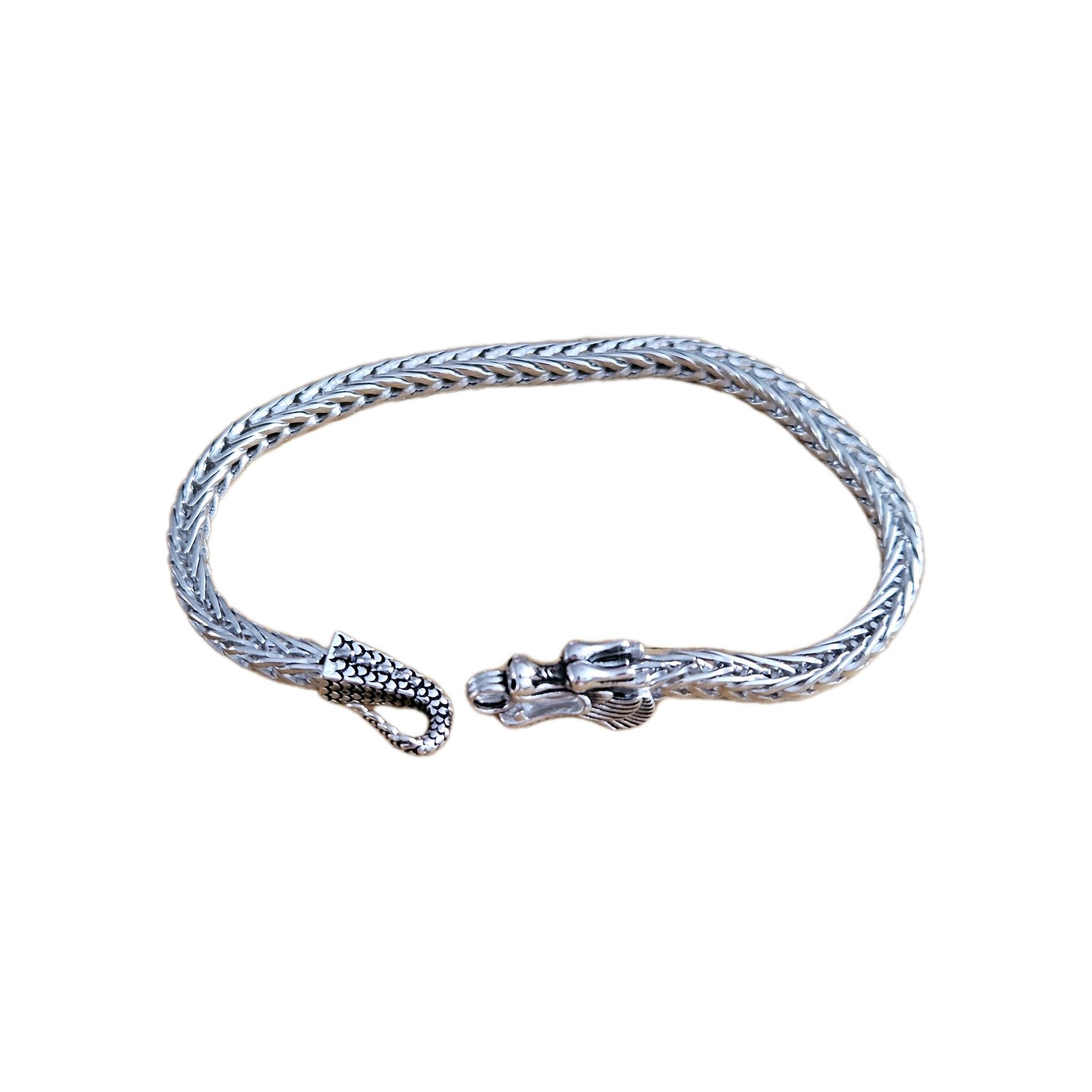 Sterling Silver 925 Dragon Head Foxtail Chain Bracelet size 7.5