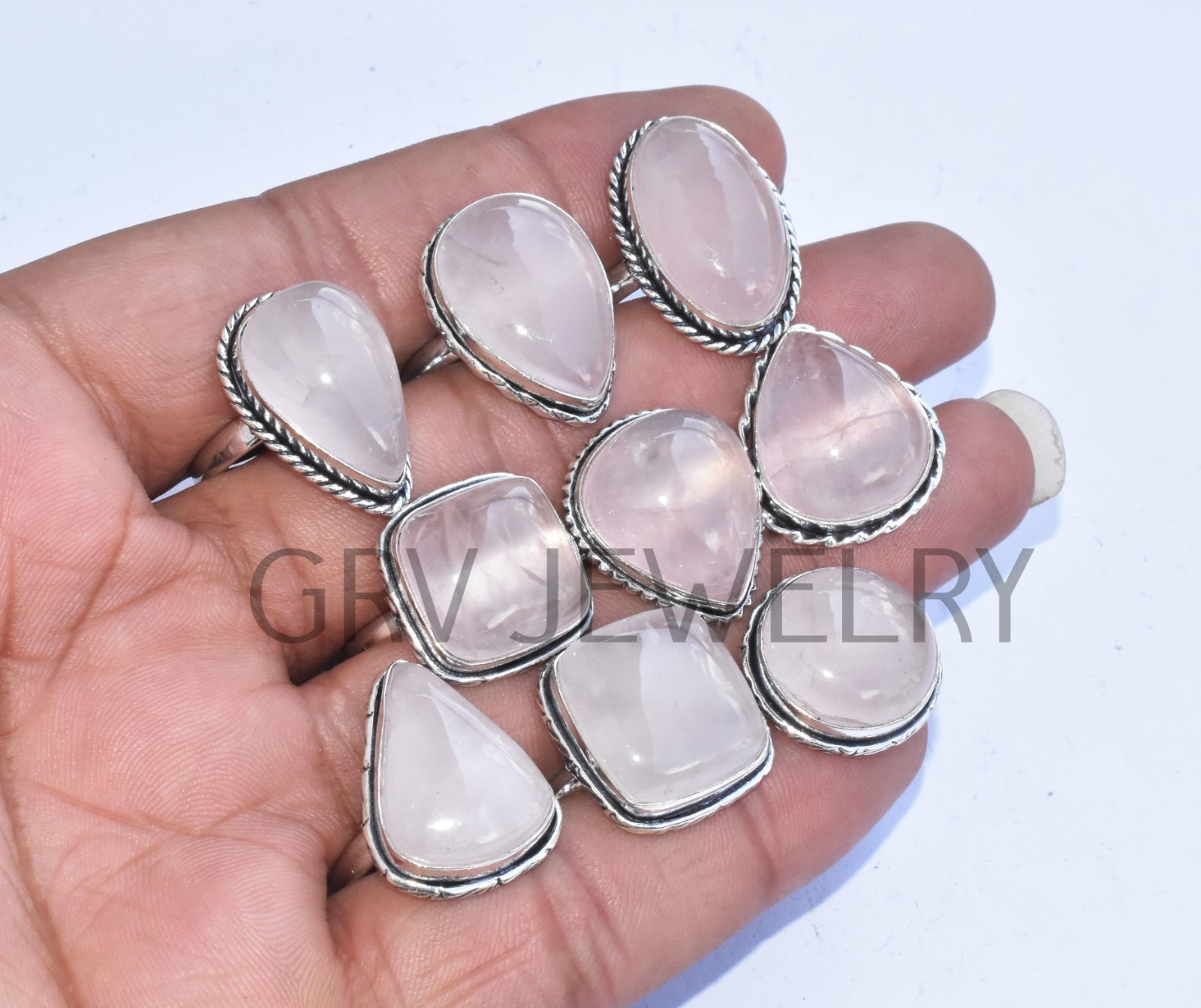 1-500 Pcs Natural Rose Quartz In Wholesale Rings Lot: Silver Plated Whr-10