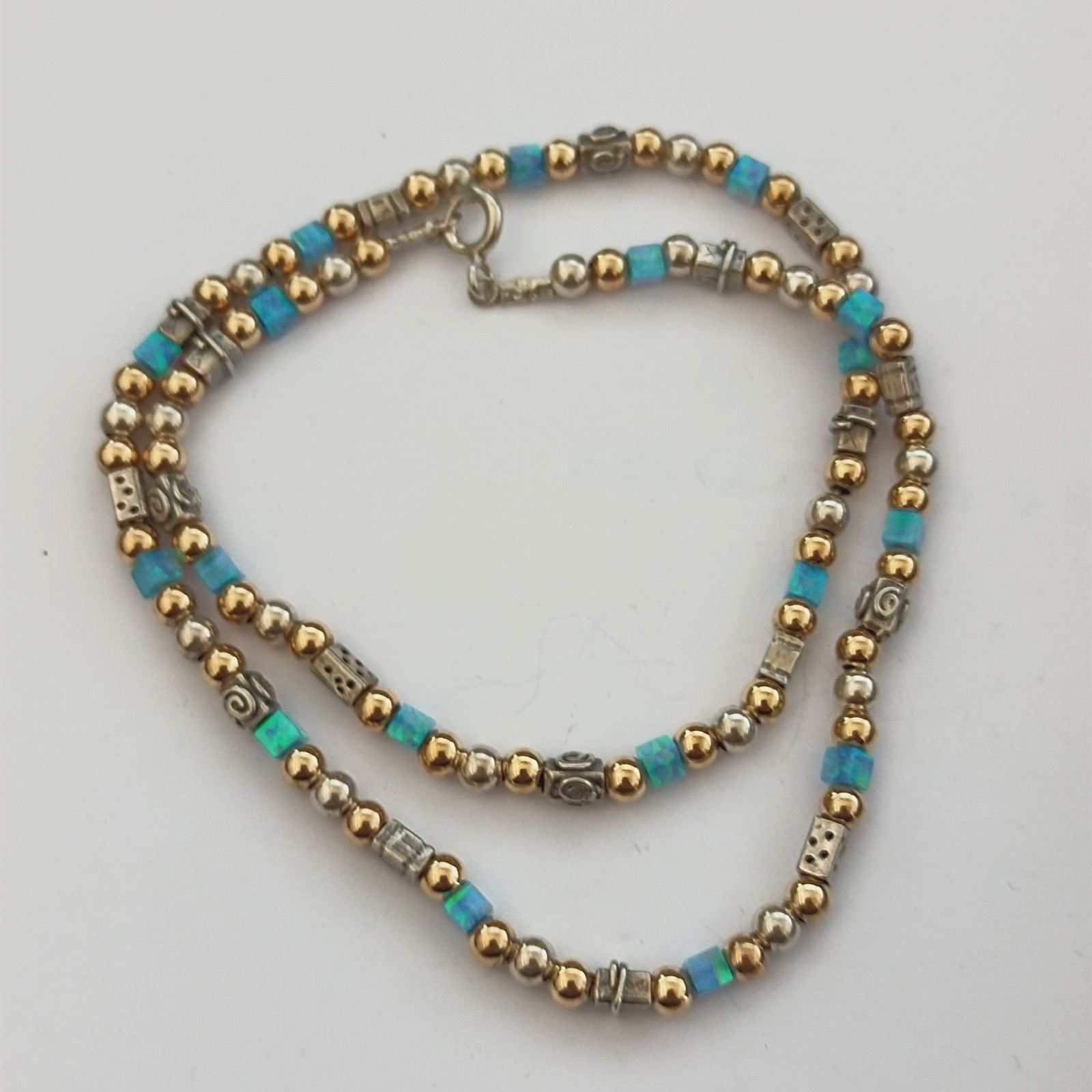 Israeli Modernist Necklace Sterling Silver Gold Filled Artisan Chic Blue Stone