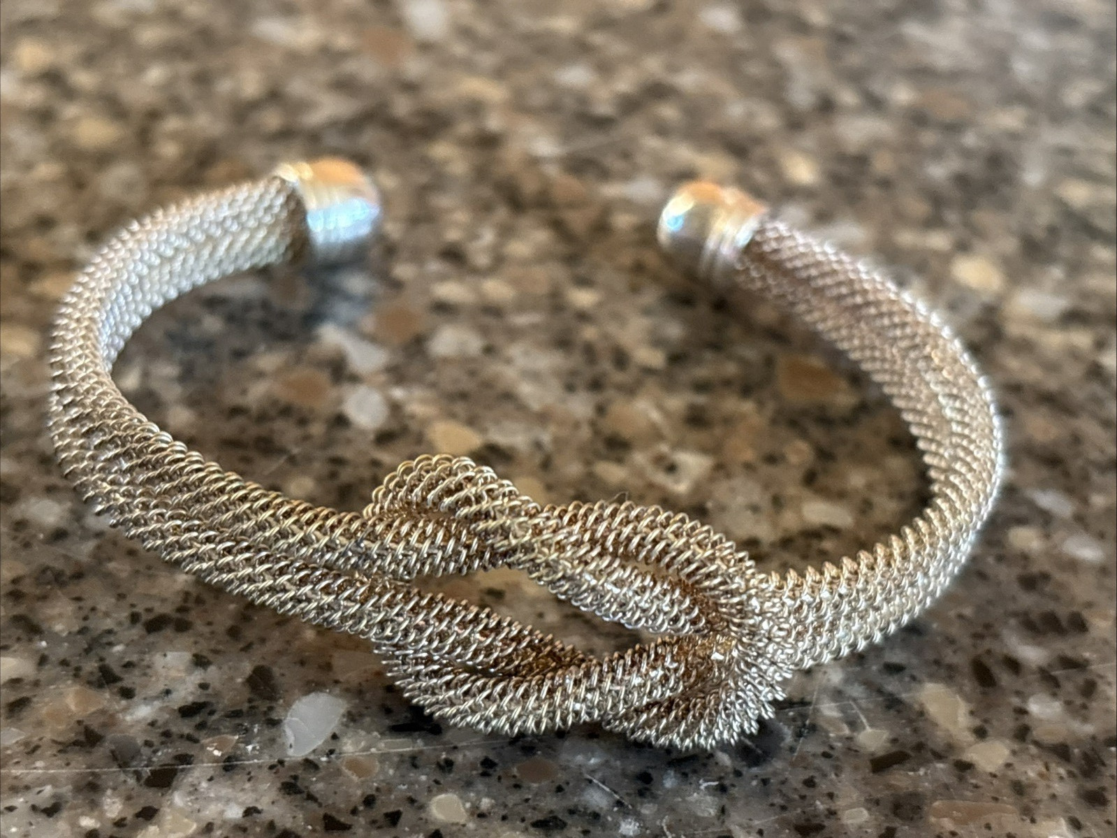 Vintage Sterling Silver Mesh Love Knot Cuff 6.5 Plus Inch Bracelet