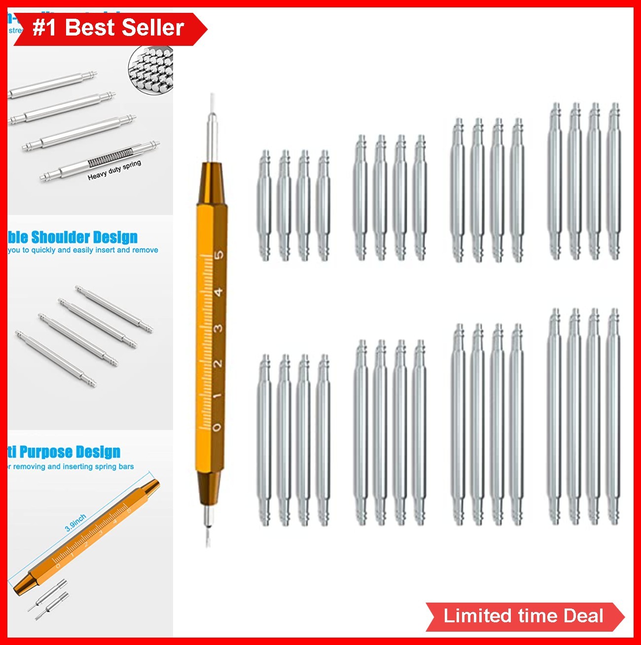 Watch Band Spring Bar Tool 32pcs Stainless Steel Pins Watch Repair Kit with
