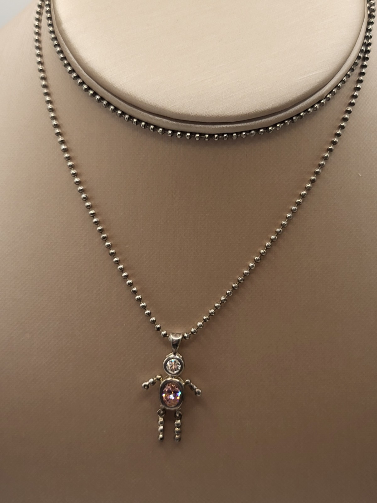 Vintage Sterling Silver Birthstone Baby Pink Girl Pendant Necklace Made in Italy