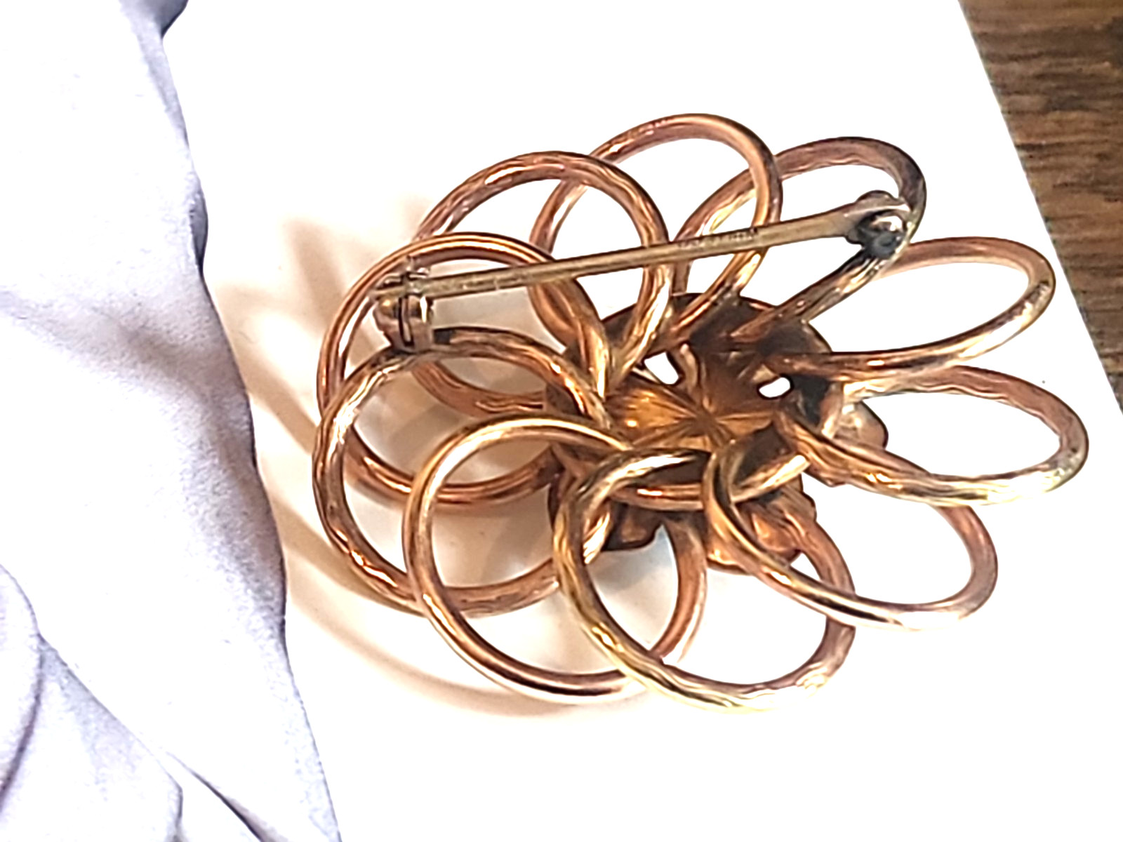 Vintage 1/20 10k Gold Filled Flower Brooch with Brilliant Blue Crystal Signed