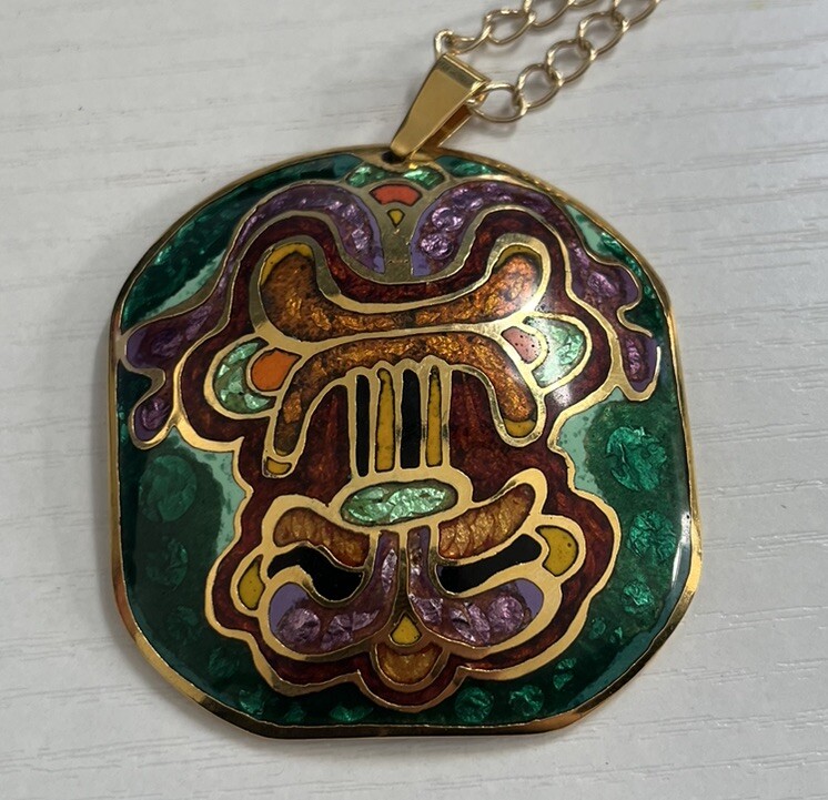 Enamel And Metal Necklace Pendant – Hand Painted “Duba 79” Cloisonné