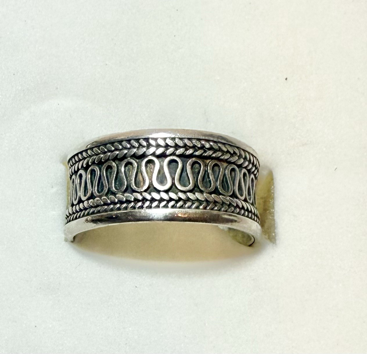 Vintage 925 Sterling Silver 8.7mm Wide Bali BOHO Wavy Zigzag Sz7 Band Ring 3.37
