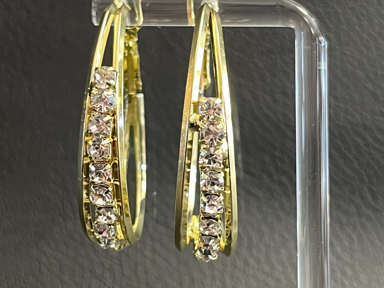 BEAUTIFUL NEW CUBIC ZIRCONIA GOLD TONE HOOP EARRINGS 42mm FAST FREE SHIPPING!