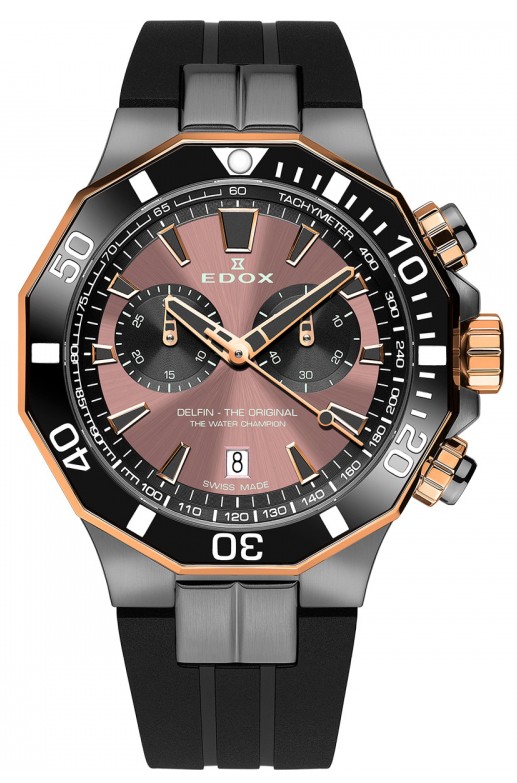 Edox Men’s Delfin The Original 43mm Quartz Chronograph Watch 10112-357GRNCA-BRNR