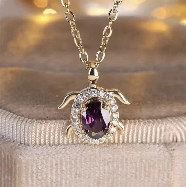 2Ct Oval Cut Simulated Amethyst Stunning Pendant Necklace 14K Yellow Gold Plated