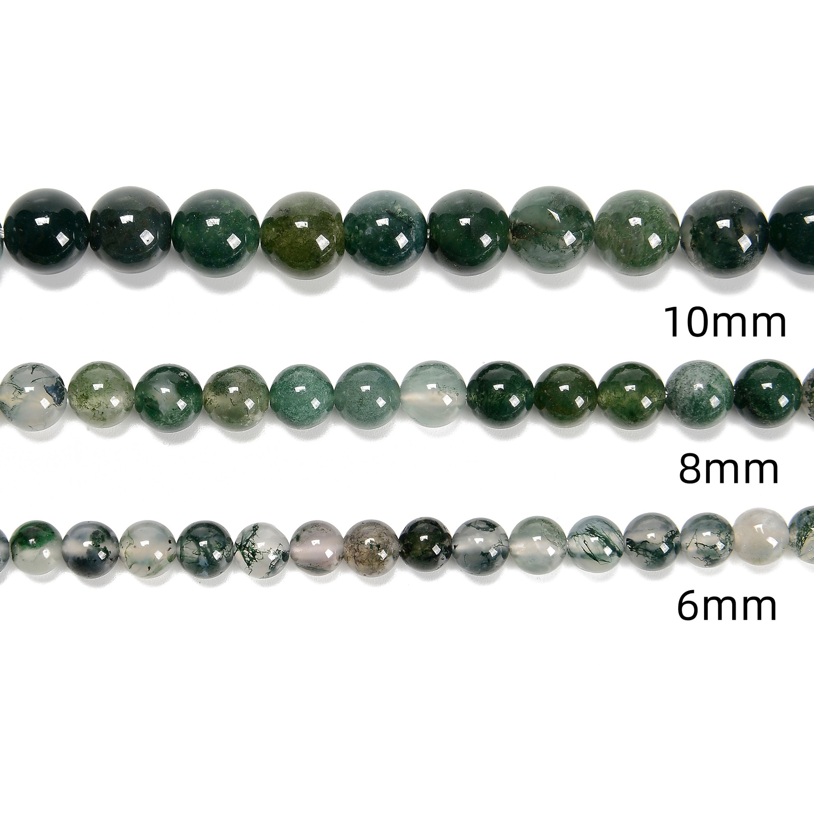 Green Moss Agate Smooth Round Beads 4mm 6mm 8mm 10mm Approx 15.5″ Strand