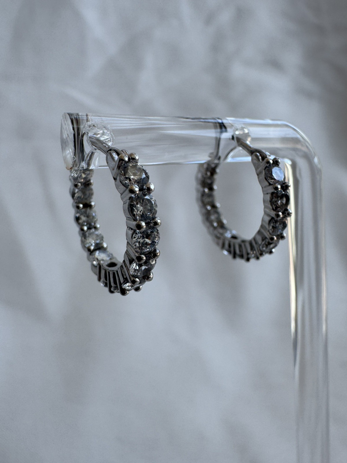 925 Sterling Silver Inside Out Hoop Earrings CZ 5/8” Snap Bar China