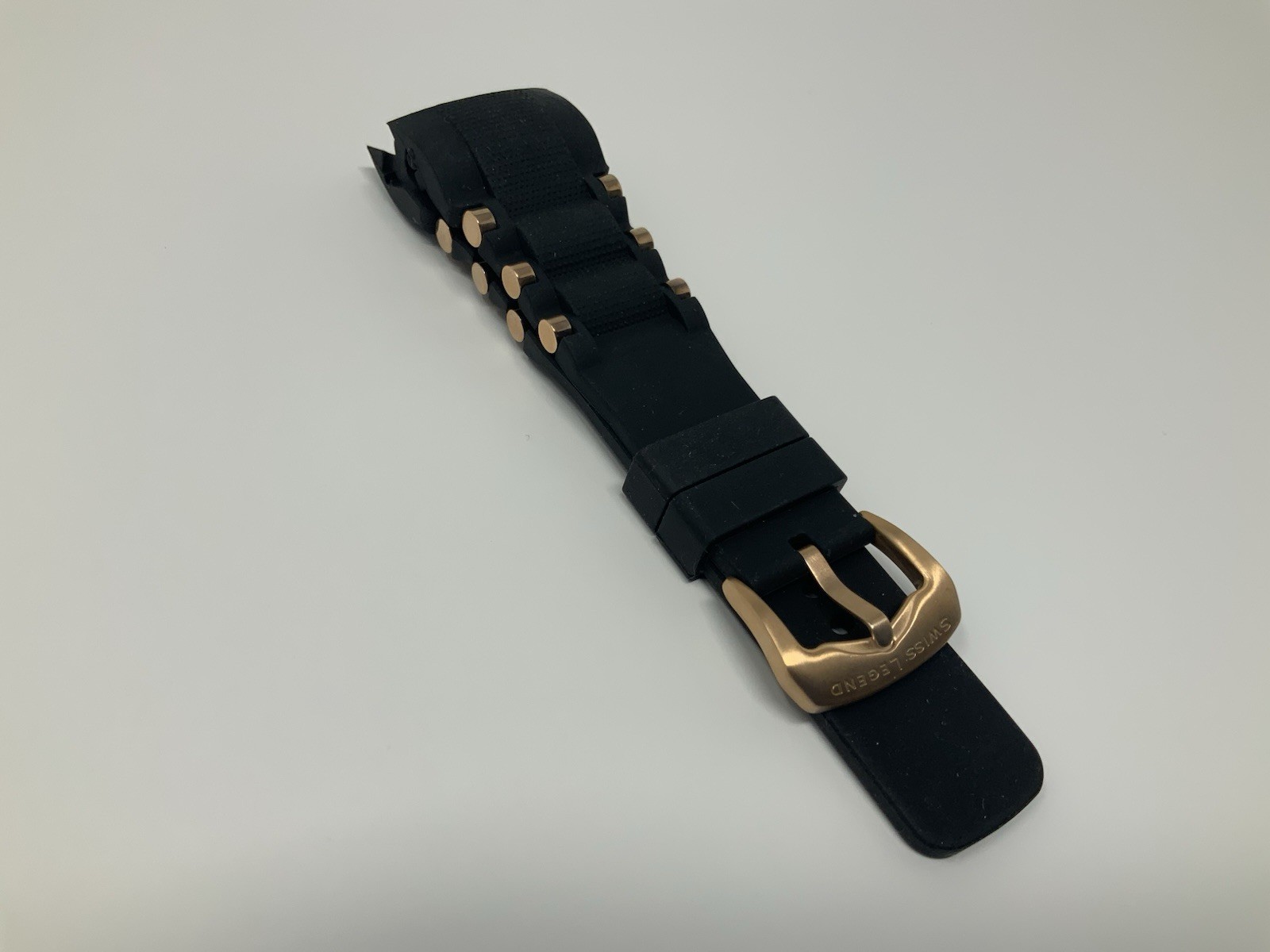 NOS Swiss Legend Black Rubber with rose gold buckle 19mm