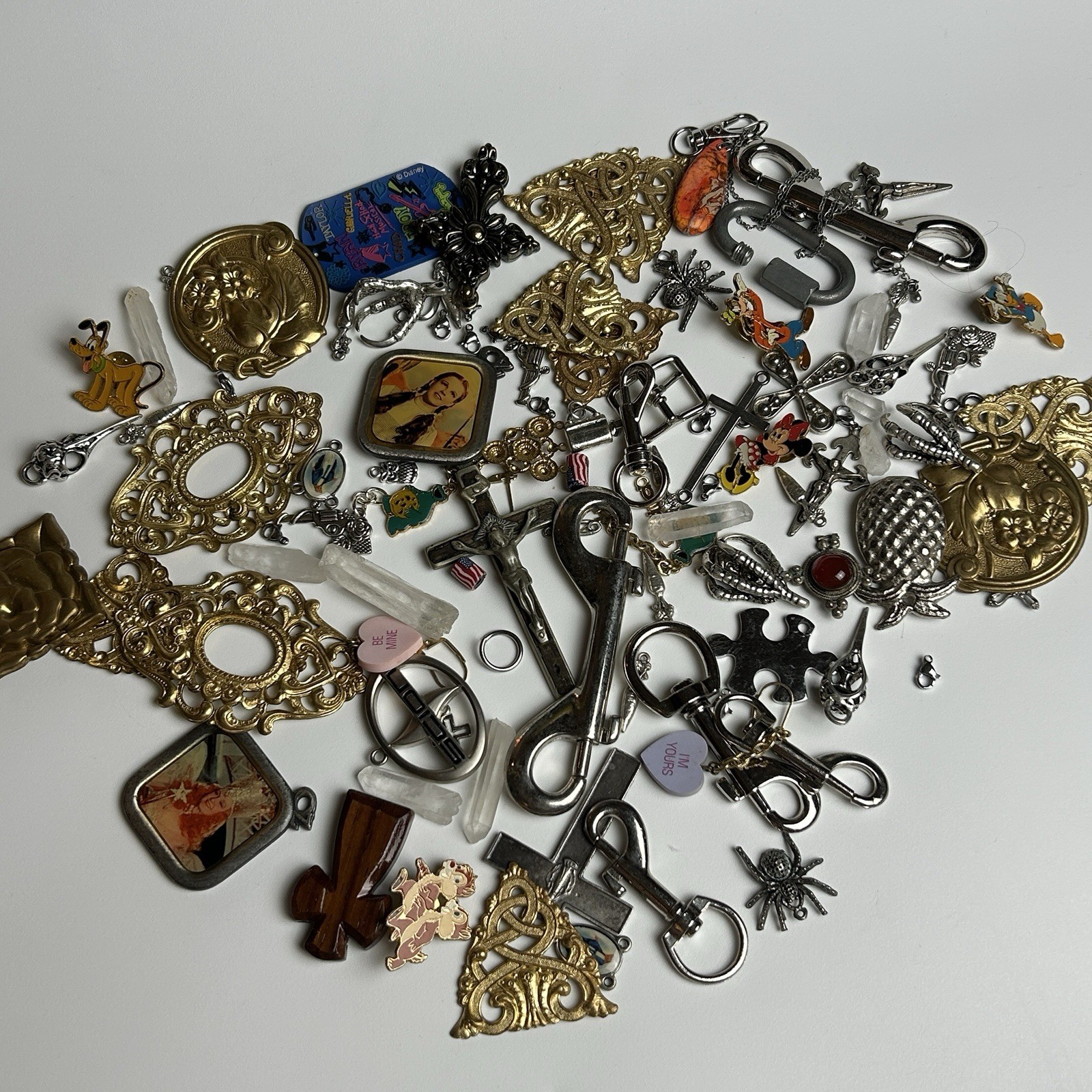 Mixed Metal Lot Jewelry Findings Cross Disney Crystal Ornate Bundle