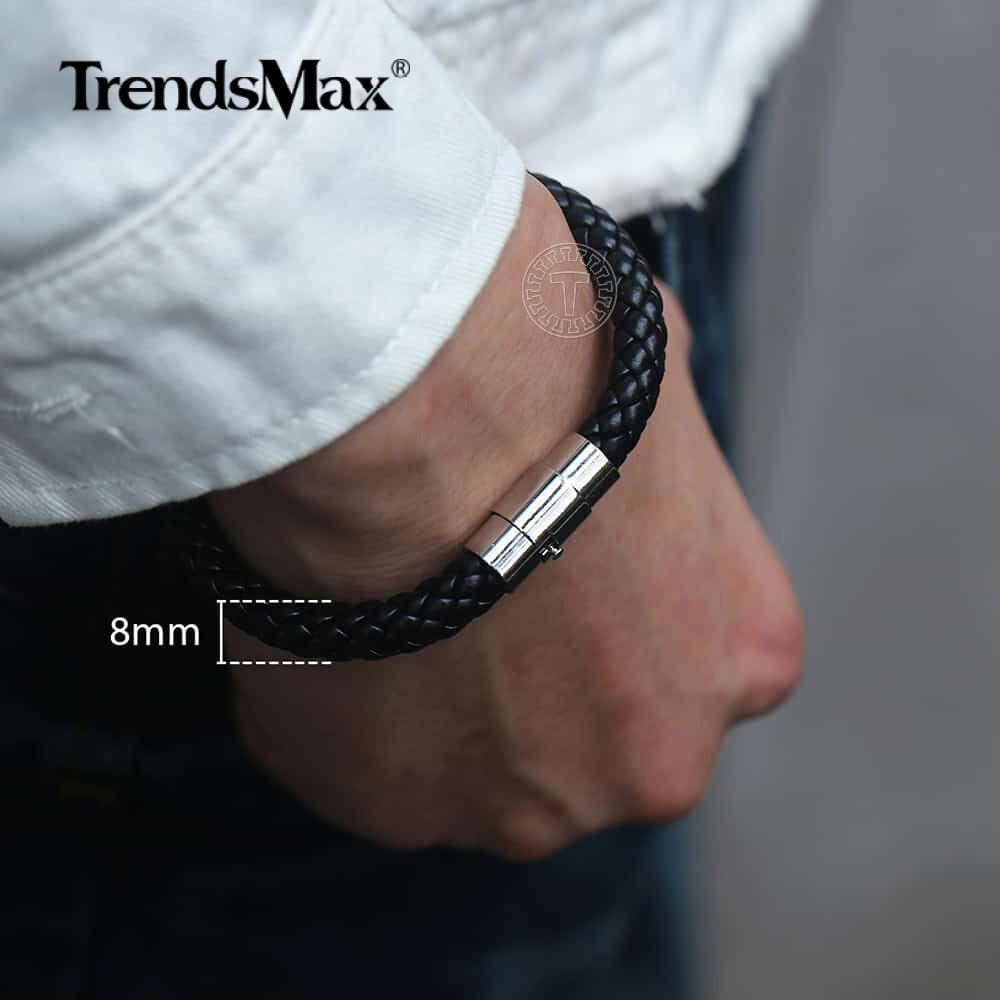 4/6/8mm Brown Black Braided Cord Rope Man-made Leather Bracelet Magnetic Clasp