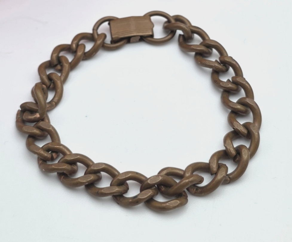 Vintage Solid Copper Heavy Rolo Cable Link Bracelet 6.25 In Fold Over Clasp 8.2m