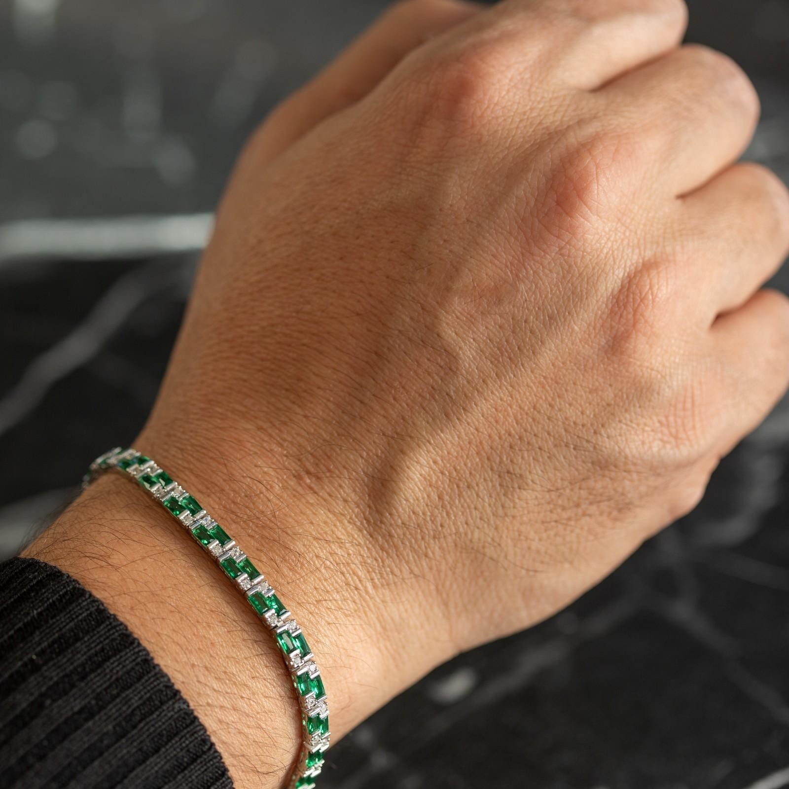Green Zircon Gemstone Handmade 925k Silver Chain Tennis Bracelet for Men