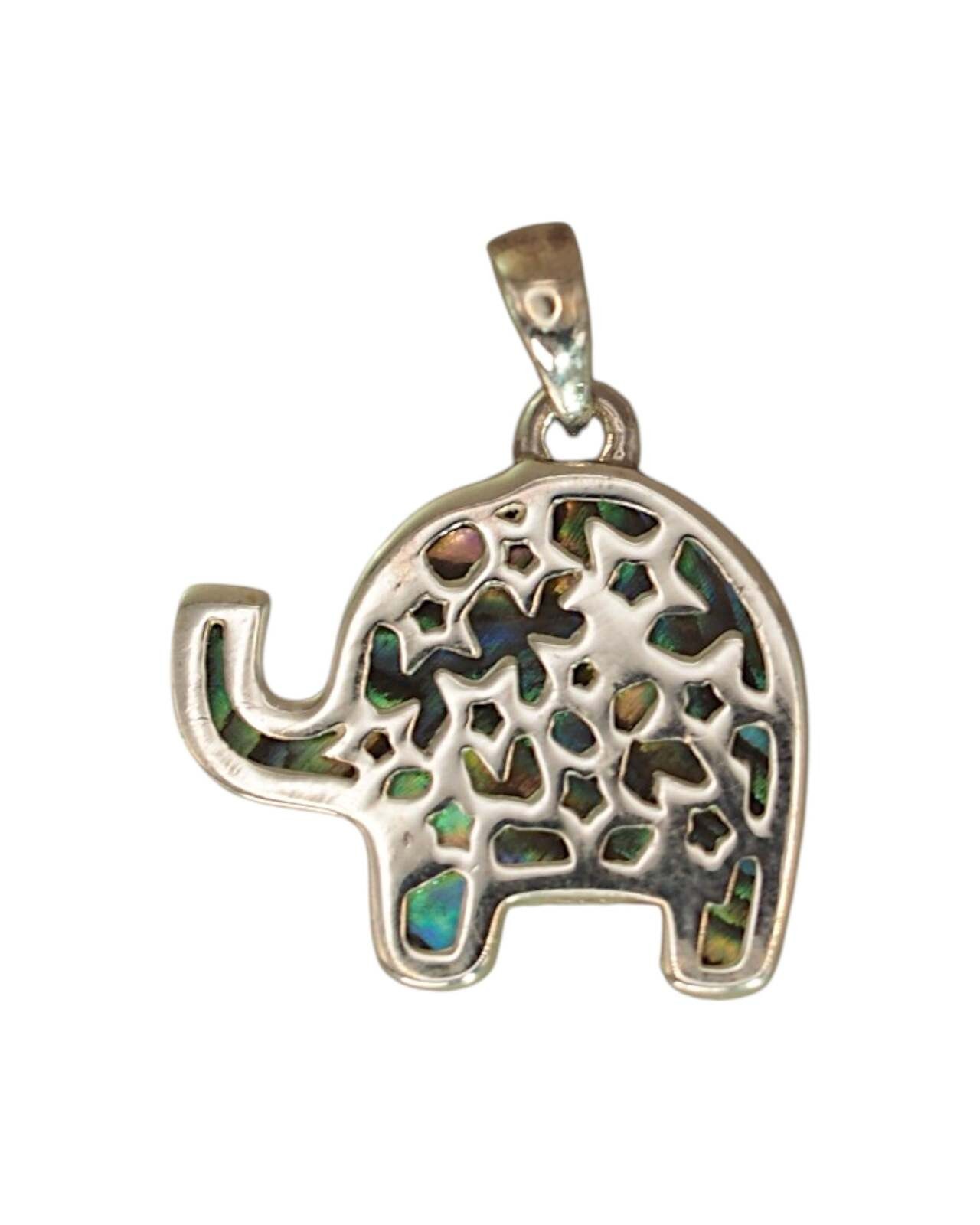 Abalone Elephant Pendant in Sterling Silver, Small Animal Charm