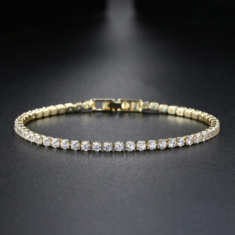 2.5mm AAA+ Cubic Zirconia Tennis Bracelet 17cm Rose Gold Silver Plated Women