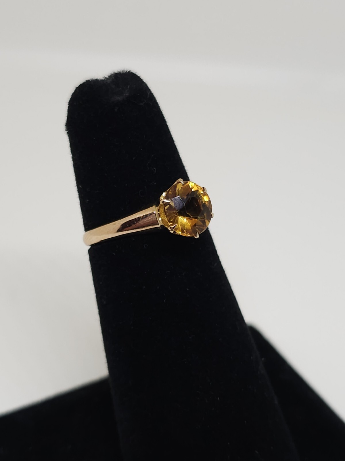 Vintage 12k Rose Gold 7.5 mm Round Citrine Solitaire Ring Size 5.75 2.4 Grams