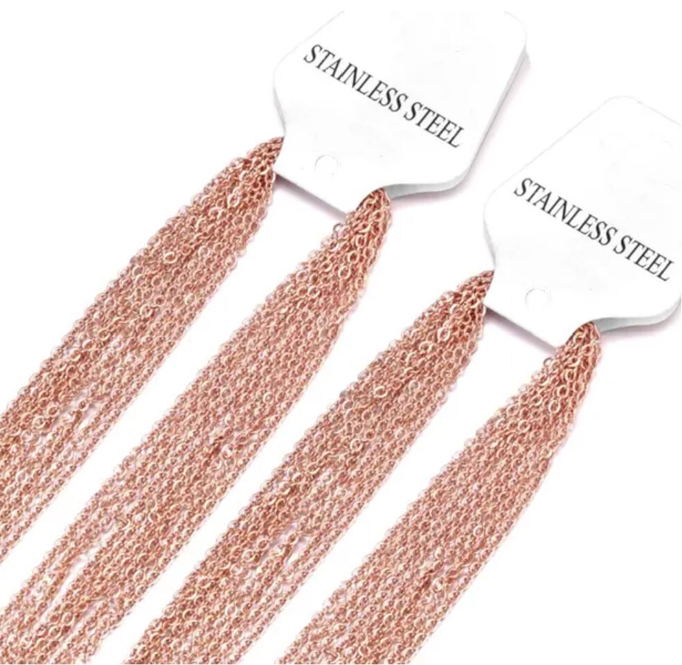Rose Gold Stainless Steel 50cm (19.7) Inch 1 mm Link Neck Chain Necklace