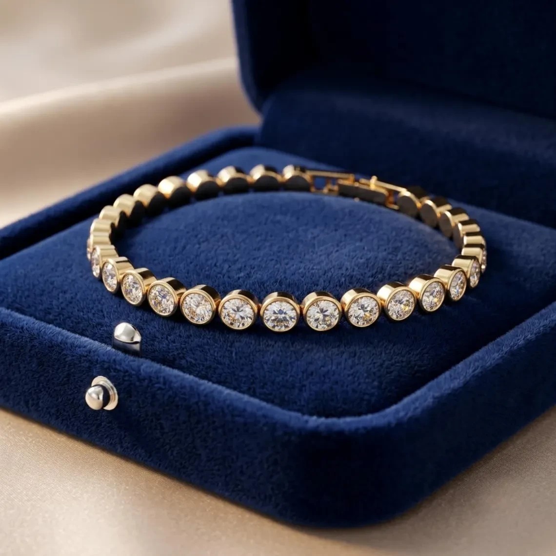 Bezel Set 14K Yellow Gold Round Cut Round Cut Natural Diamond Tennis Bracelet