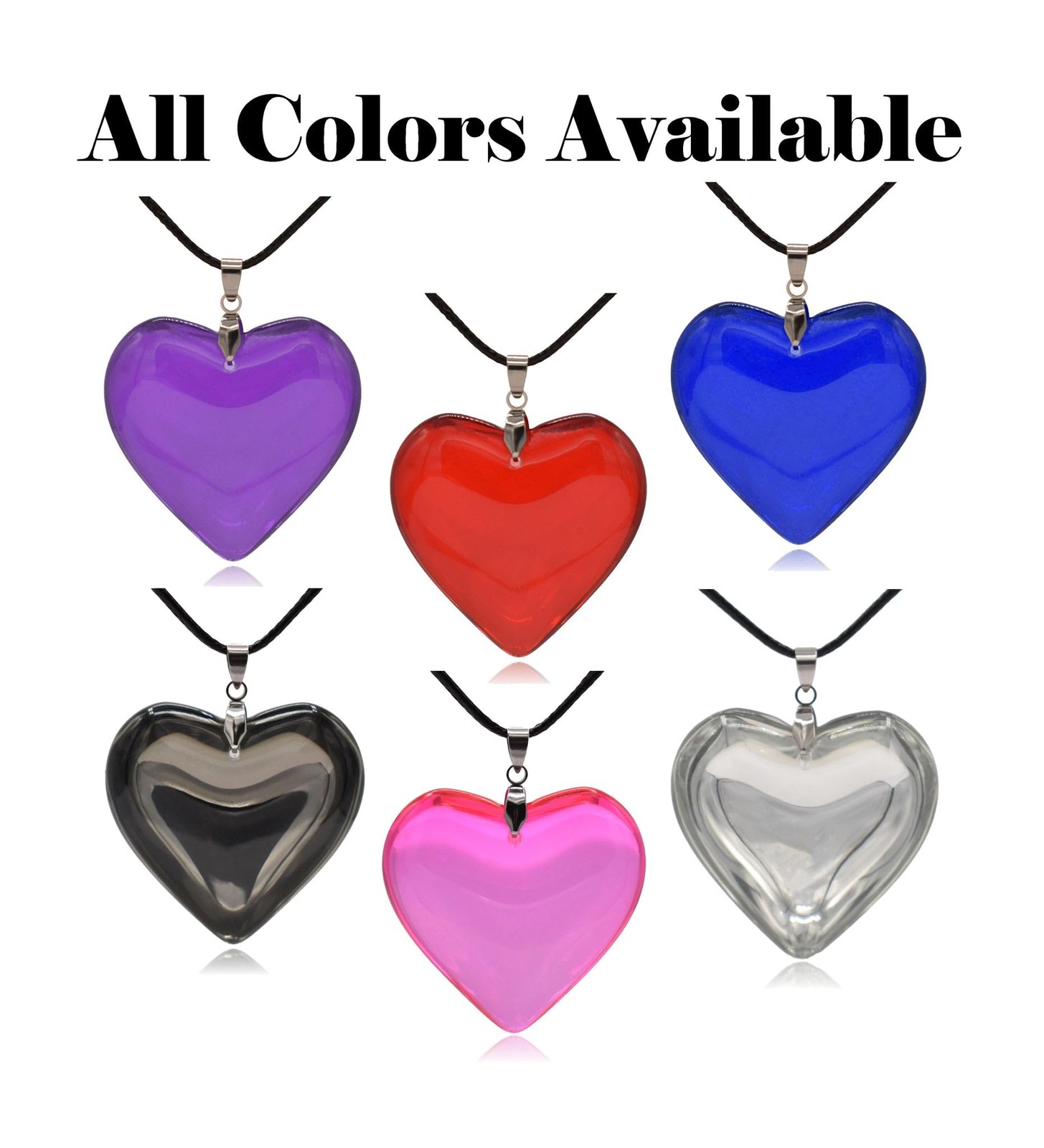 Large Blue Semi-Transparent Solid Glass Heart Pendant Necklace (Large Blue)