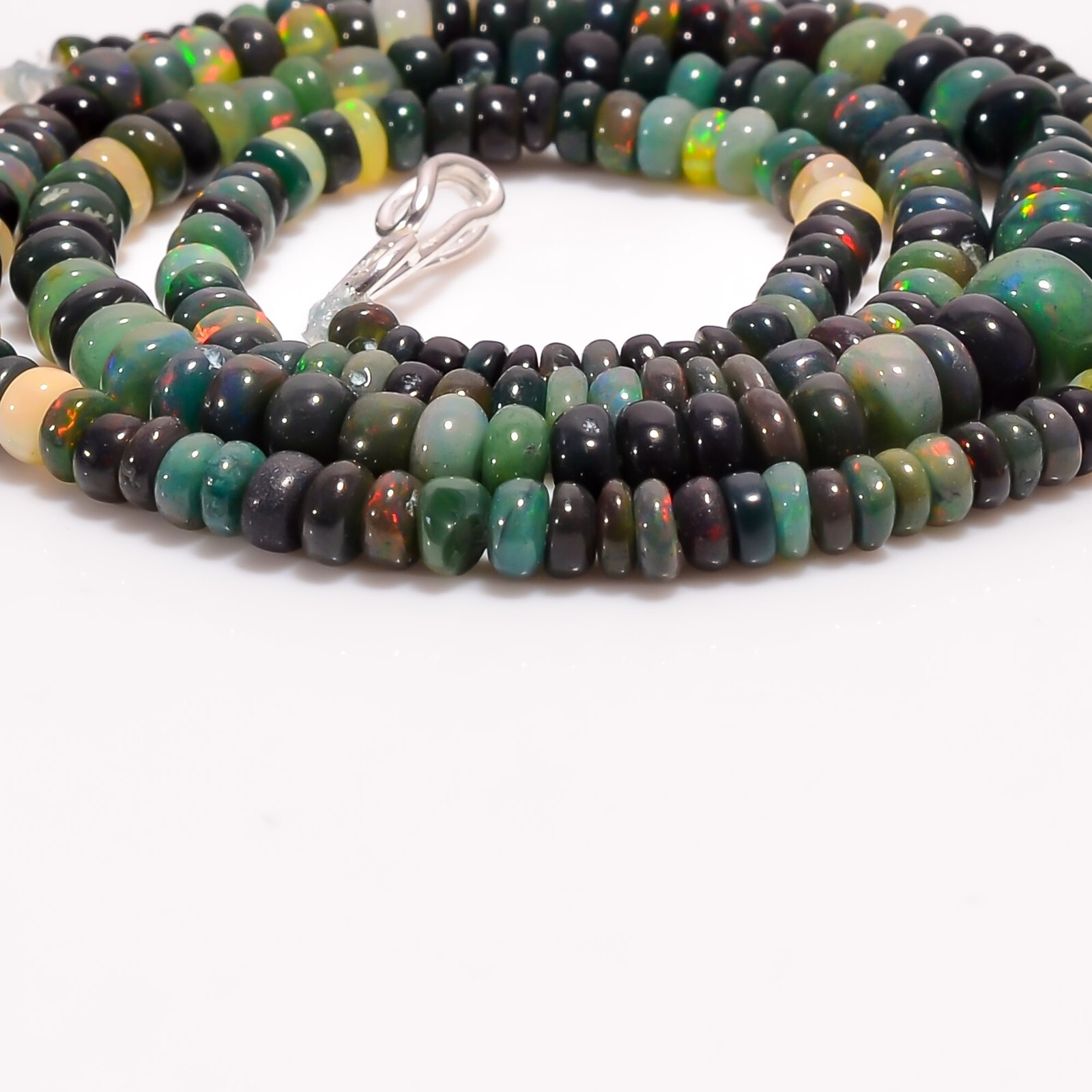 Multi Ethiopian Opal Gemstone Rondelle Smooth Beads Necklace 17-18″ A-4451
