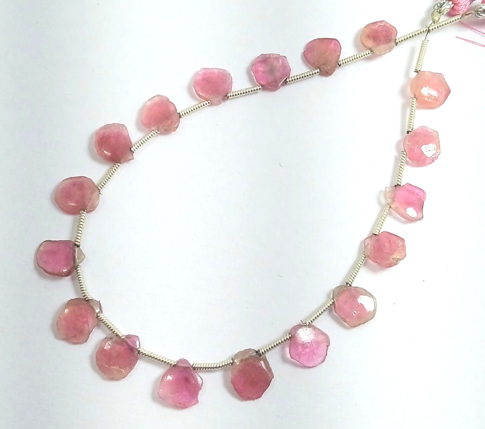 24 Ct 6×8-7×8.5 MM Natural Pink Color Tourmaline Smooth Slice 8 Inch Necklace