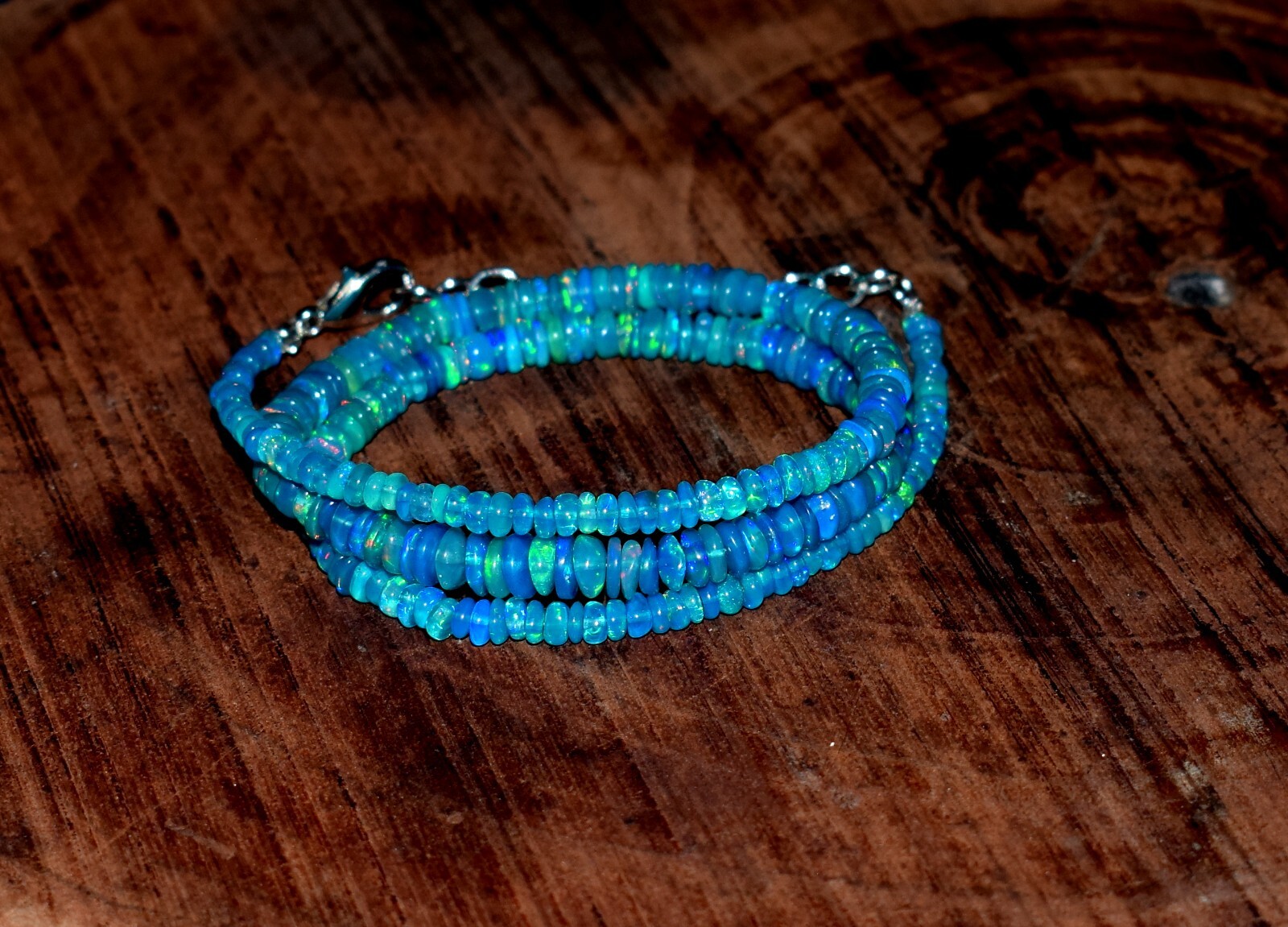 16″Natural Ethiopian Blue Opal Wello Fire Opal Gemstone Bead Necklace 3-5mm