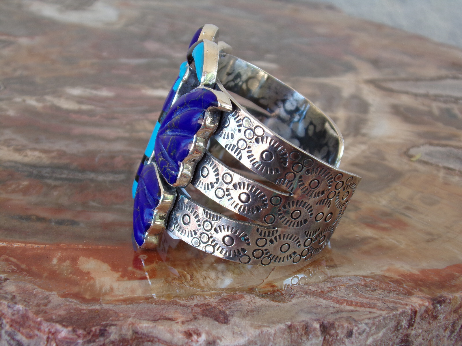 FEDERICO JIMENEZ Sterling & Natural Lapis -Turquoise Butterfly Bracelet 6 3/8 In