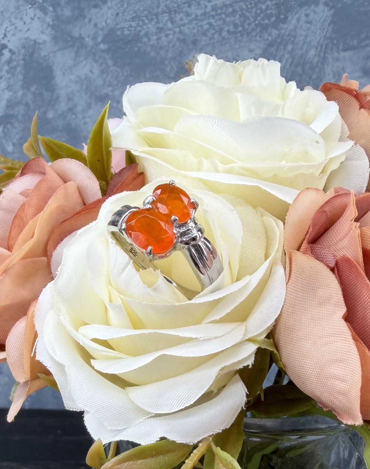 Absolutely Stunning 2CT Orange Fire Opal Bypass Ring 925 Sterling Silver Sz 8