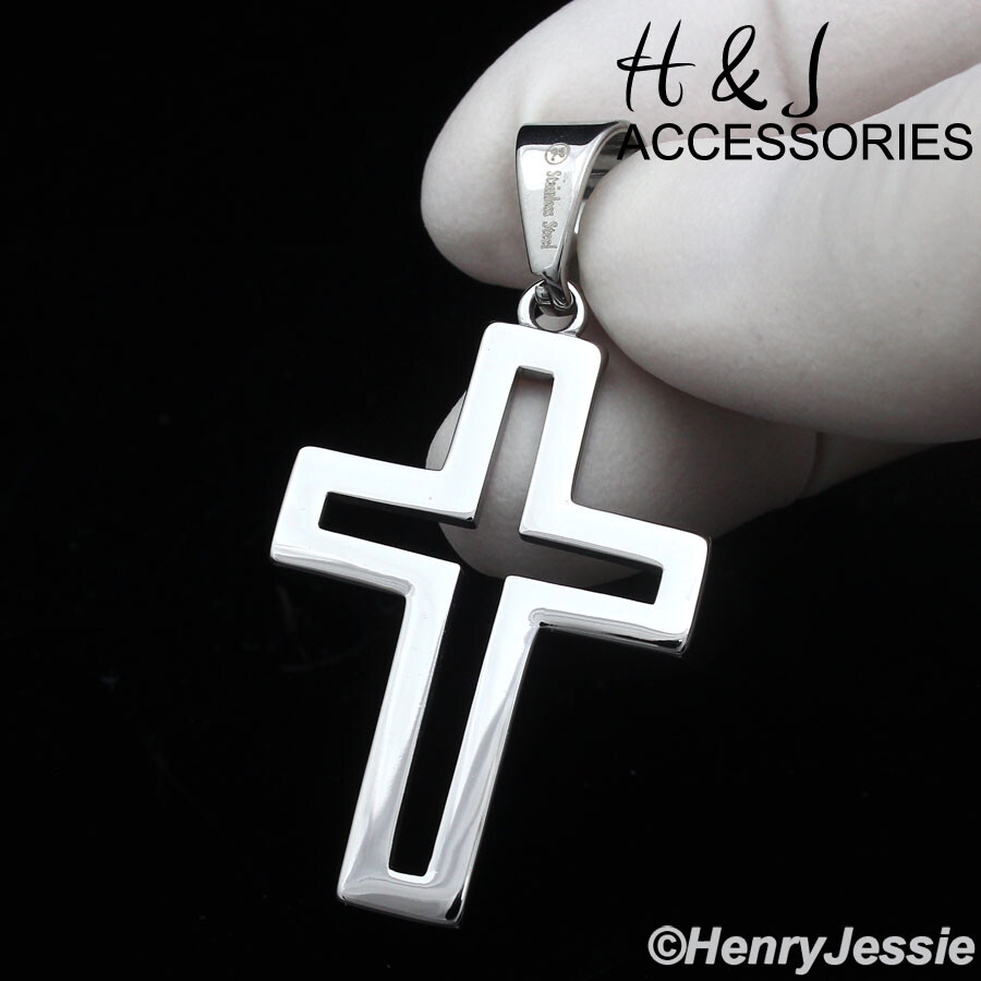 18″-36″MEN Stainless Steel 3mm Silver Box Link Necklace Hollow Cross Pendant*141