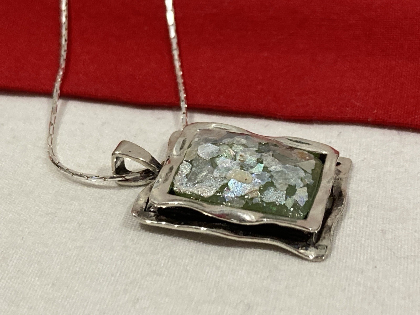 NEW OR PAZ PZ ISRAEL Sterling Silver 925 ROMAN GLASS Pendant 20″ Necklace W/BOX
