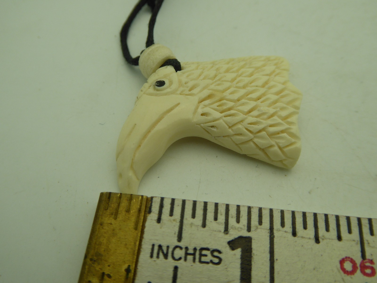 Eagle Bird Head Hand Carved Water Buffalo Bone Pendant With Cord Necklace