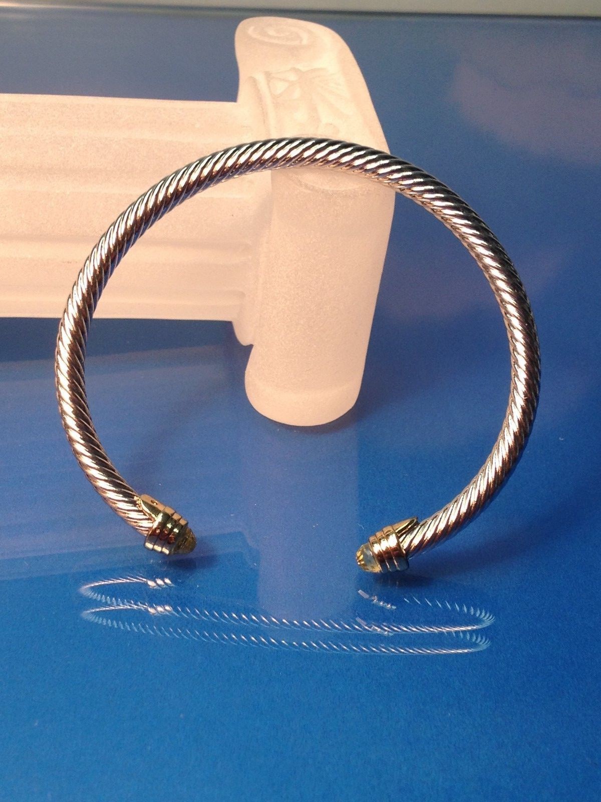 Jonquil Light Yellow Silver Gold Finish Designer Inspired Open Cuff Bracelet