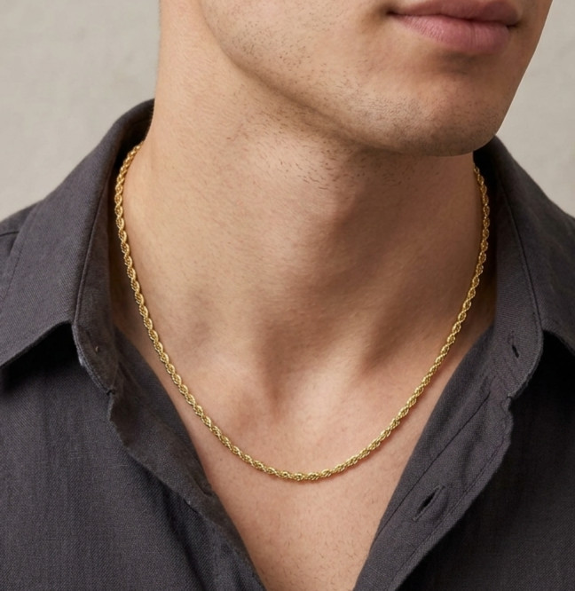 14K Yellow Gold, 3mm Rope Chain – Diamond Cut, 16″-24″