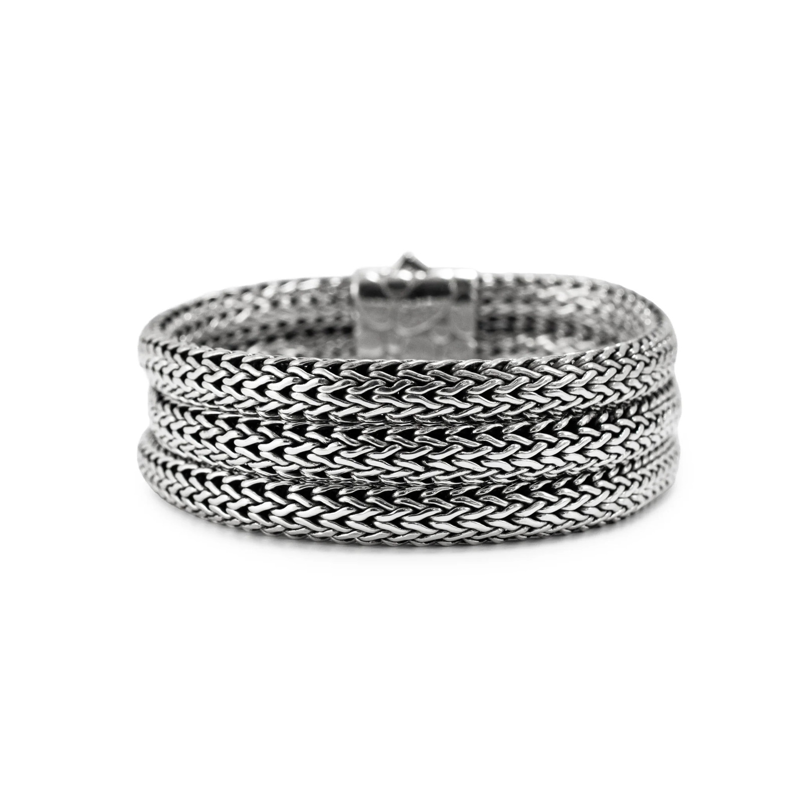 Unisex Retired John Hardy Sterling Silver Woven Chain Pusher Clasp Link Bracelet