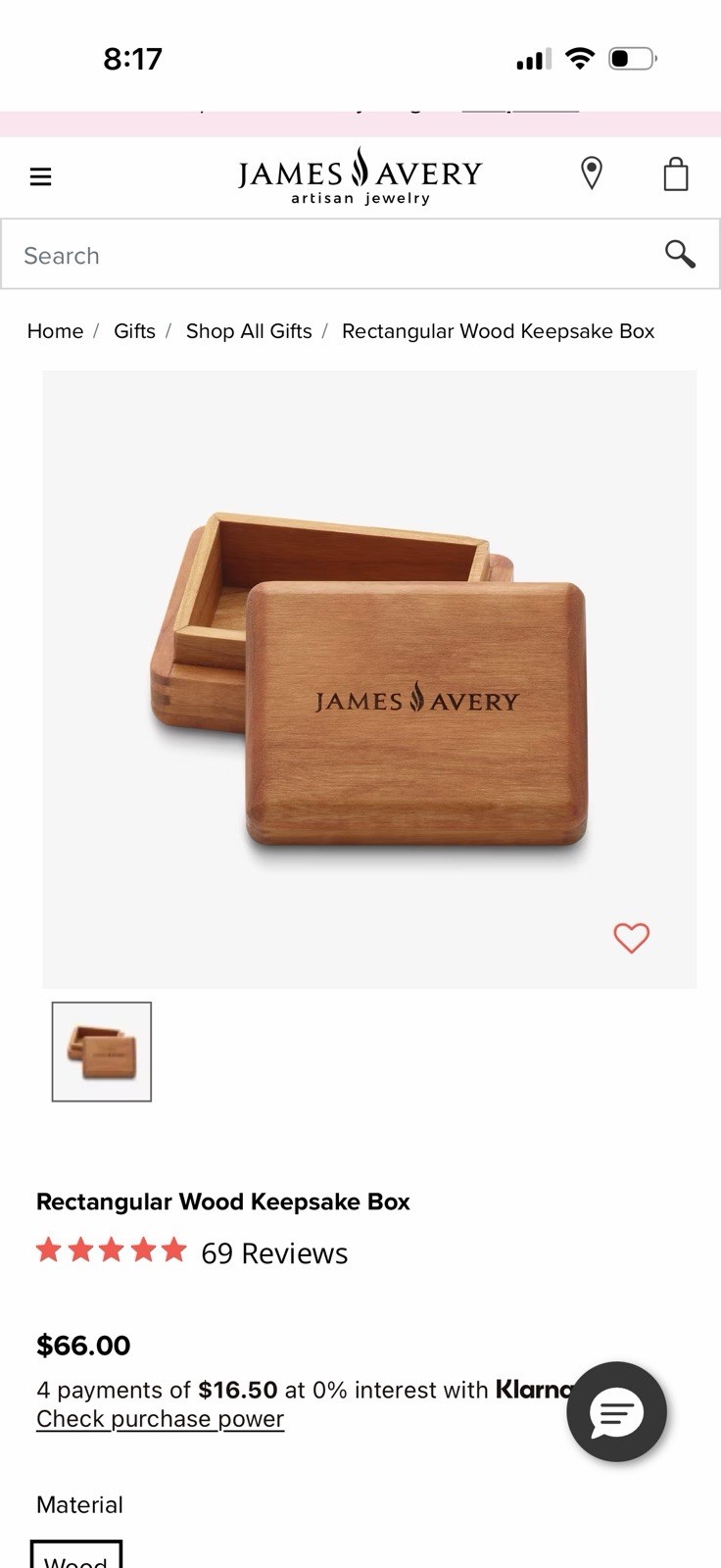 James Avery Wood Keepsake box
