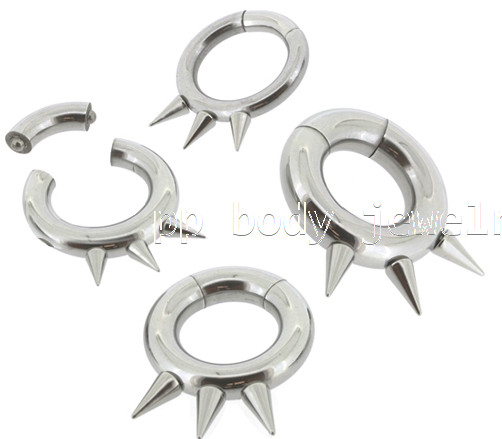 PAIR Surgical Steel Internally Threaded Spikes Segment Ring Earring Septum 8G-2G