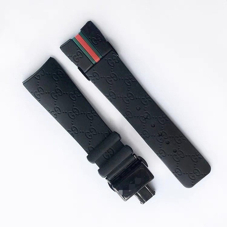26Mm black patterned rubber watch strap compatible with YA114207 butterfly clasp