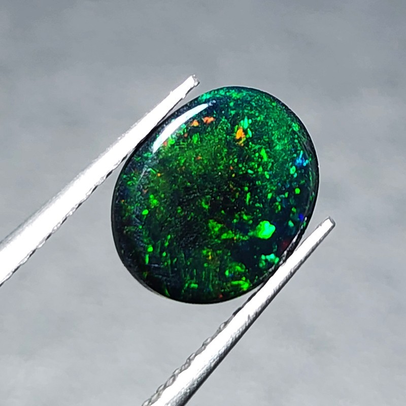 Ethiopian Welo Black Opal AAA+ Oval Cabochon Strong Green Play Loose 1.20Ct Gem