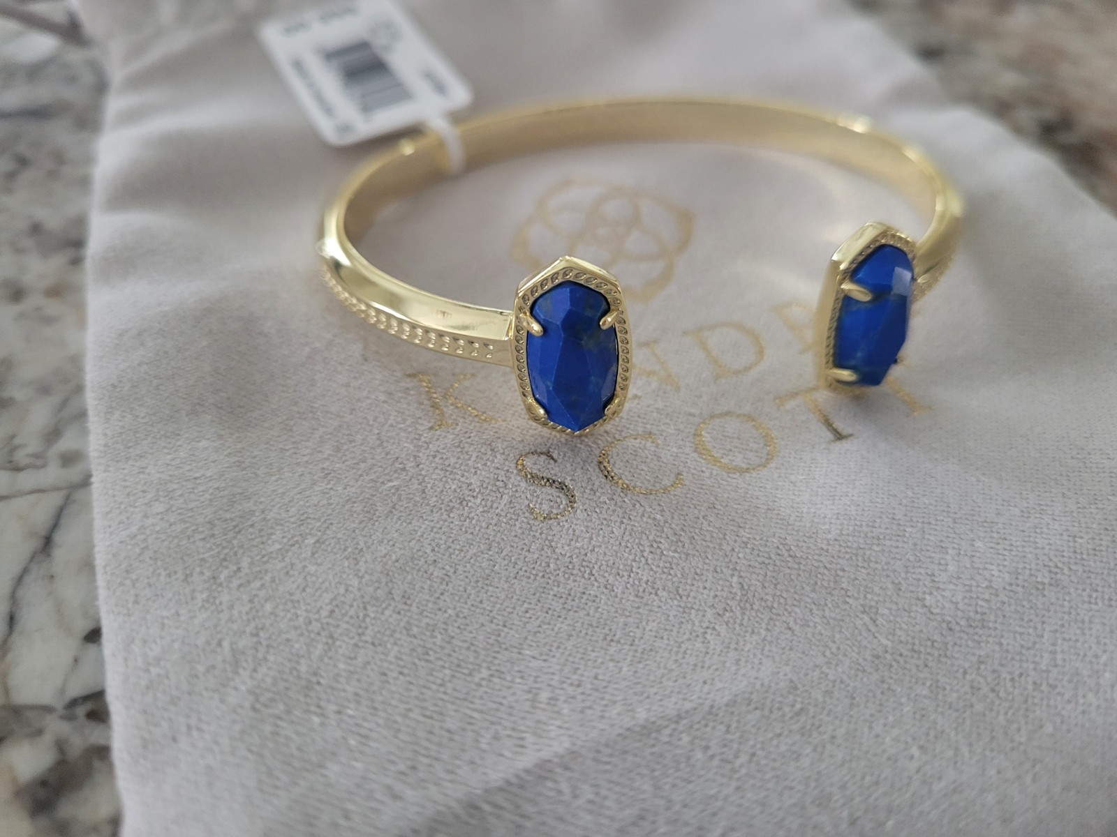 Kendra Scott Elton Cuff Bracelet Gold Cobalt Howlite NWT $85 KS Pouch