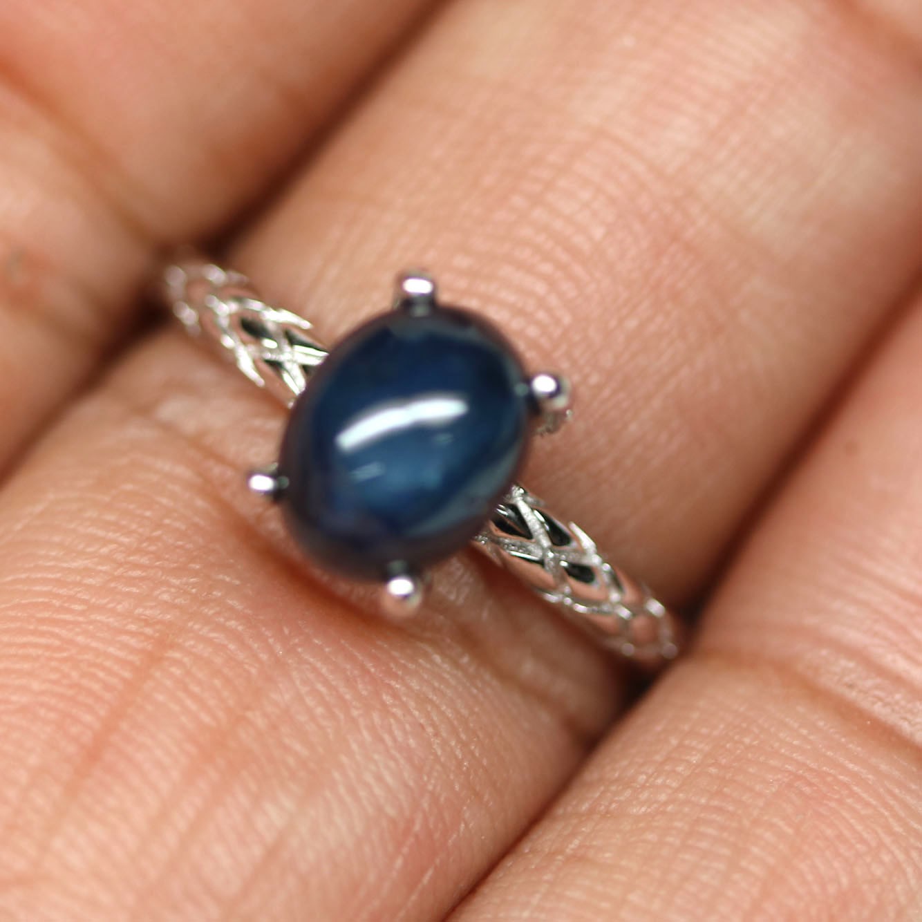 Natural Blue 6Rays Star Sapphire Ring Size 8 925 Sterling Silver Handmade