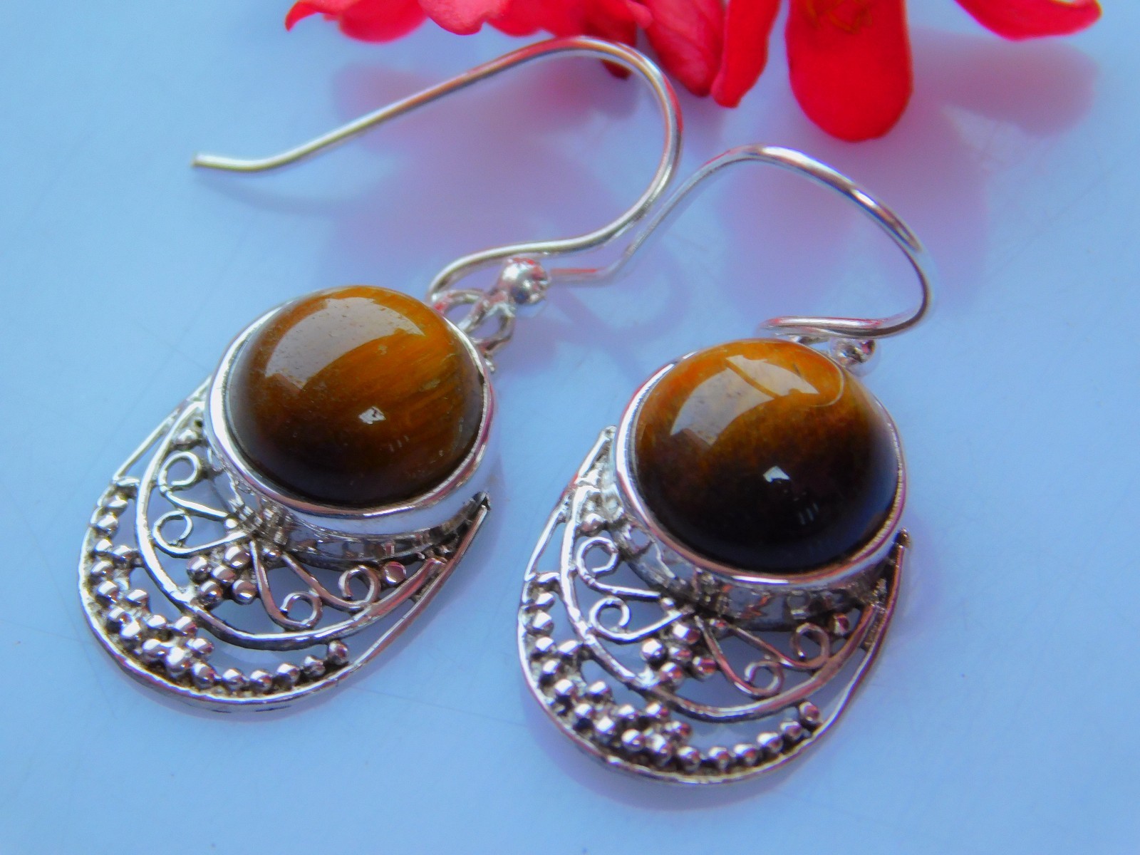 Stunning Top 925 Sterling Silver Earrings Solid Silver Earring With Tiger’s Eye