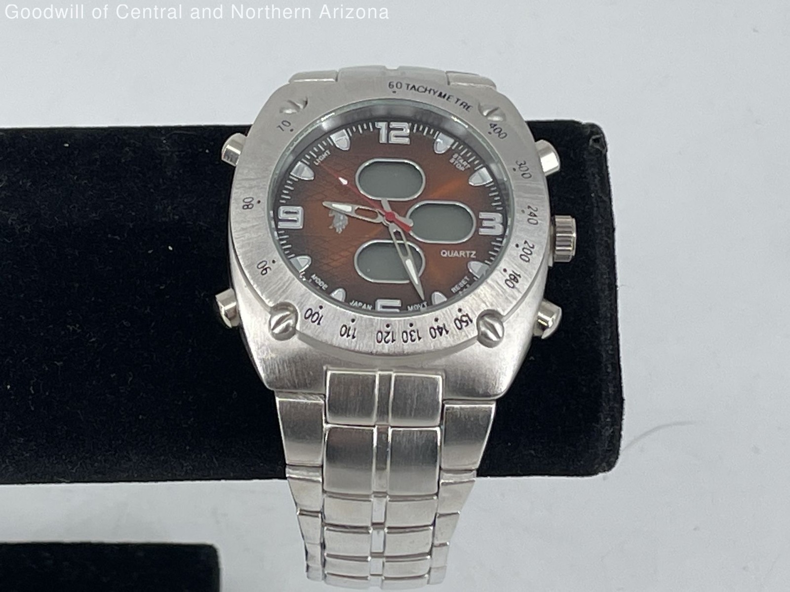 Stainless Steel U.s Polo Assn. Silver Tone Ana-Digi Tachymeter Watch I.O.B