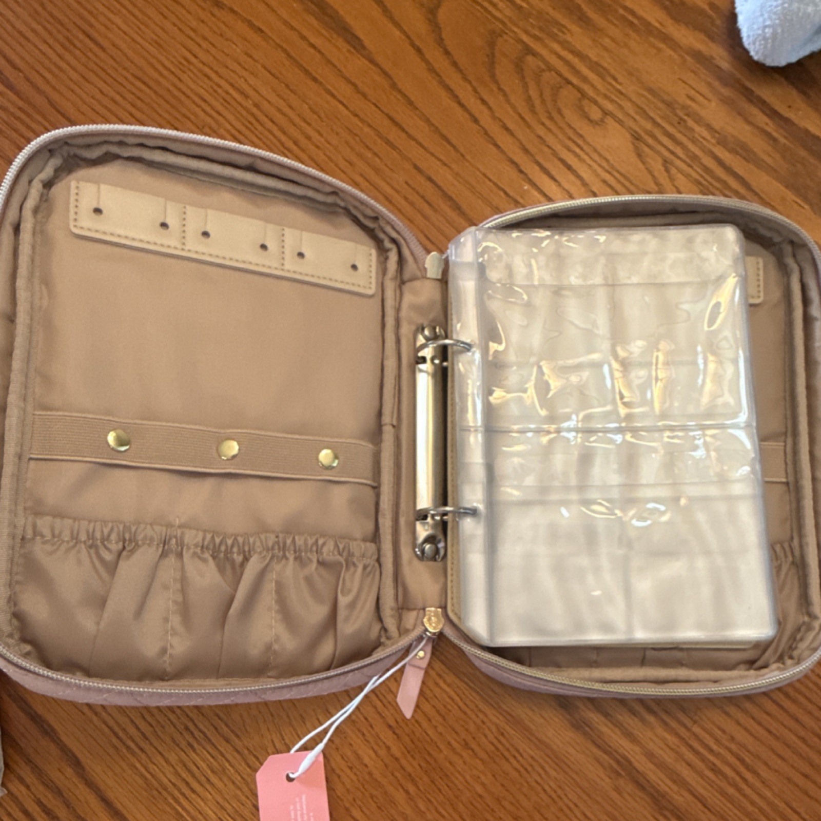 BAGSMART Travel Jewelry Case Zip-Around Ring Holder Insert, pink w/ Pouch Pages